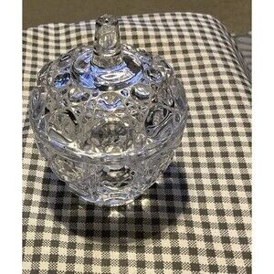 Crystal Trinkets Covered Dish Sugar Bowl 3"x2.5" Pressed Glass